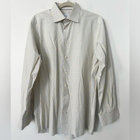 ETON Checkered Blue & Yellow Men’s Dress Shirt 42/16.5 - Picture 1 of 6